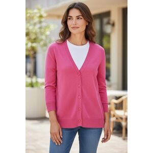 What's‎ Next Womens Medium Pink Button Front V Neck 3/4 Sleeve Cardigan Sweater